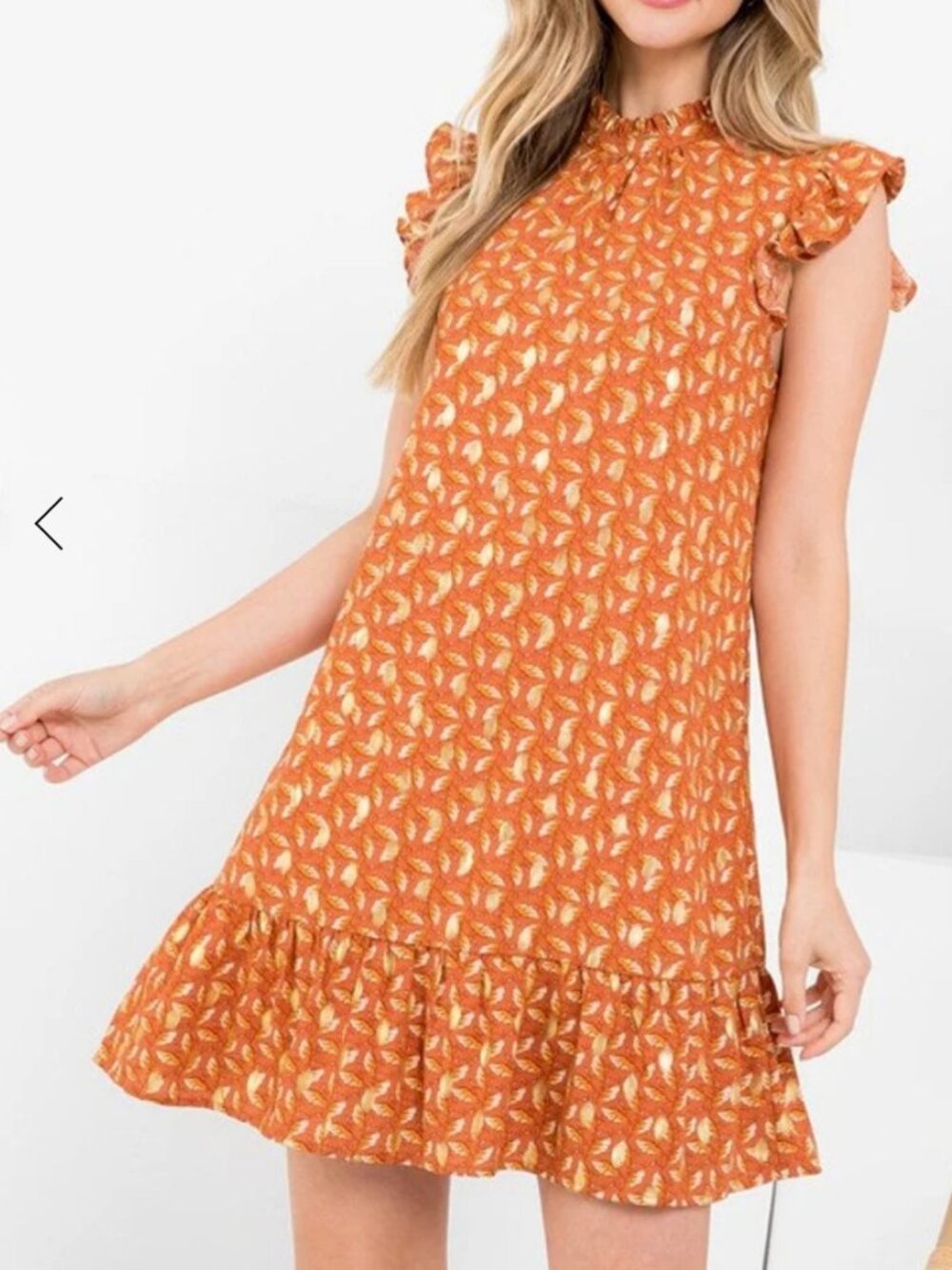 THML Burnt Orange Judith Gold Leaf Dress Medium